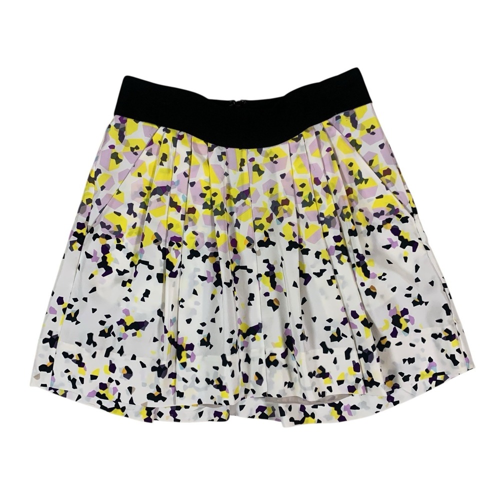 Diane Von Furstenberg Silk Pleated Abstract‎ Print Skirt Yellow 0